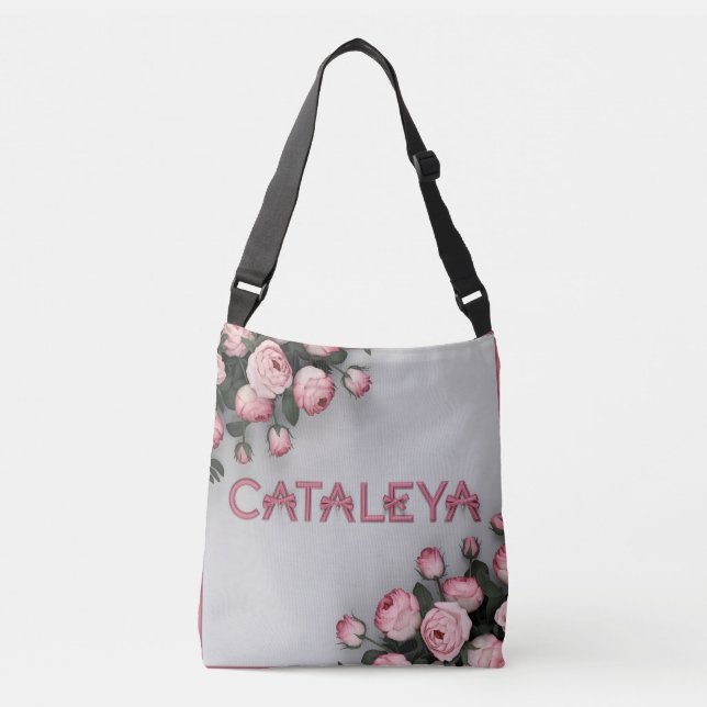 Ajustable SAC FOURRE-TOUT Rose brodé CATALEYA (Devant)