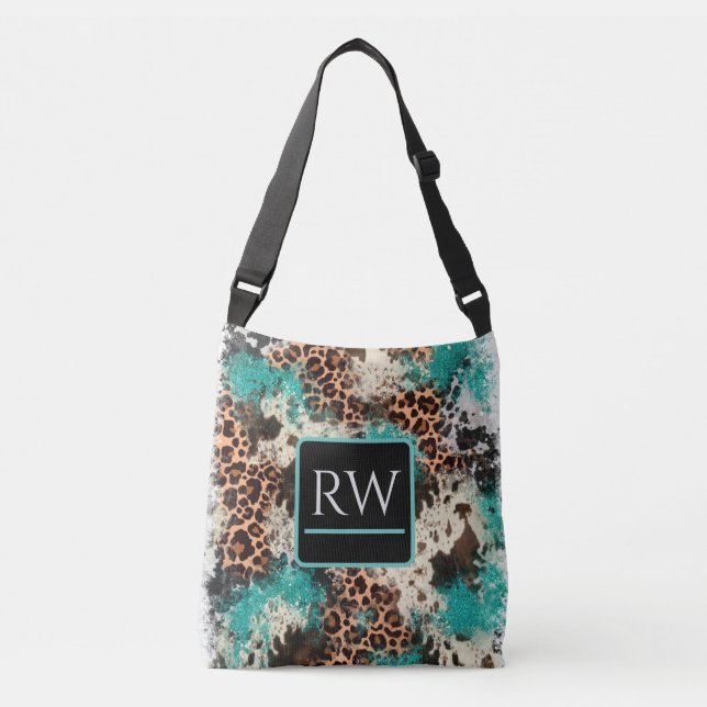 Ajustable Sac fourre-tout Turquoise Empreinte de léopard de  (Devant)