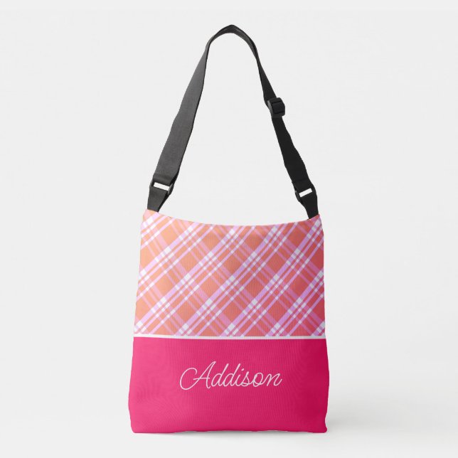 Ajustable Sac Grand Plaid Et Stripe Crossbody Rose Gradient (Devant)