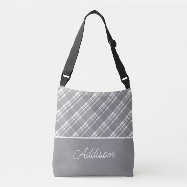 Ajustable Sac Gris Grand Plaid Et Gratuit Crossbody (Devant)