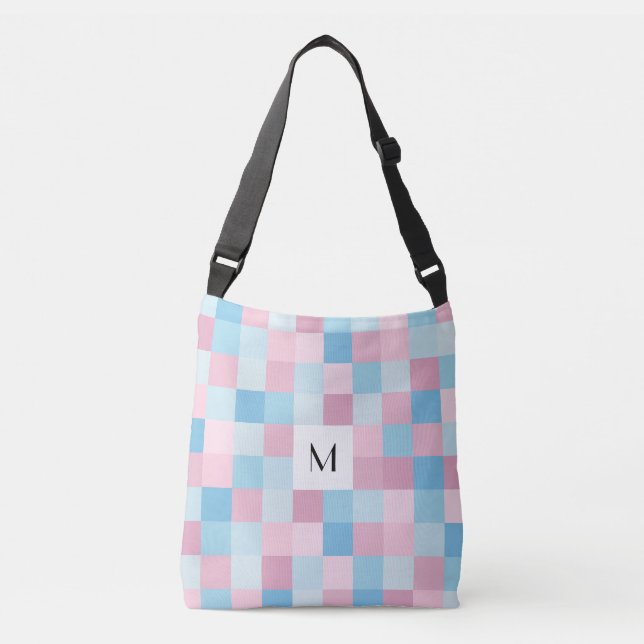 Ajustable Sac mortuaire croisé à carrés roses et bleus de (Devant)
