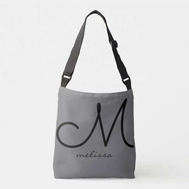 Ajustable son sac fourre-tout gris avec nom et initiale (Devant)