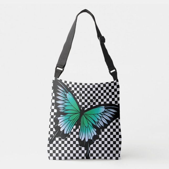 Ajustable Turquoise Papillon Classic Checker Sac fourre-tout (Devant)