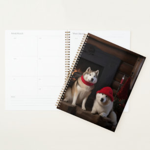 Akita au coin du feu de Noël