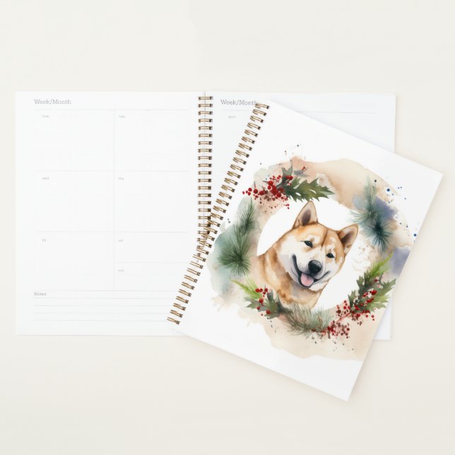Akita Christmas Wreath Festive Pup (Devant avec enveloppe)