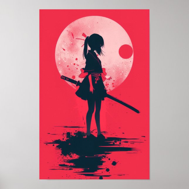 Akure Girl Samurai mignon Poster japonais d'art mu (Devant)