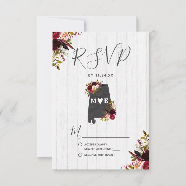 Alabama State Destination Mariage rustique RSVP (Devant)