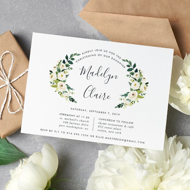 Alabaster Laurel Christening or Baptism Invitation (Créateur téléchargé)