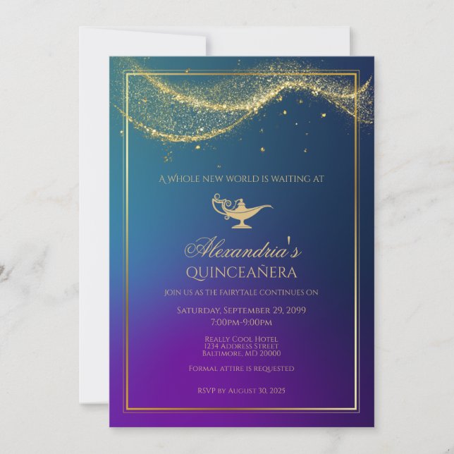 Aladdin Quinceanera Anniversaire Invitation Lampe  (Devant)