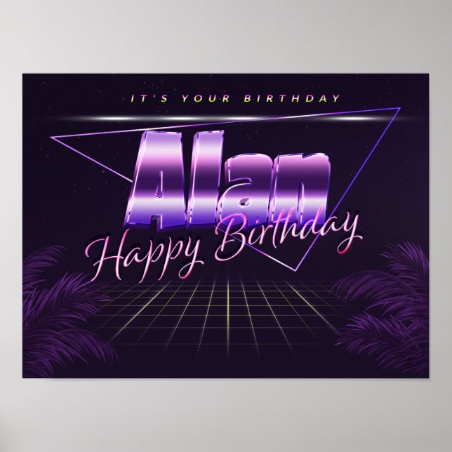 Alan Nom Vorname lila retro Poster Geburtstag (Devant)