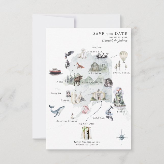Alaska | Carte Itinéraire De Mariage De Destinatio (Devant)