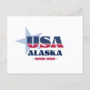 Alaska en carte postale rouge, blanche et bleue