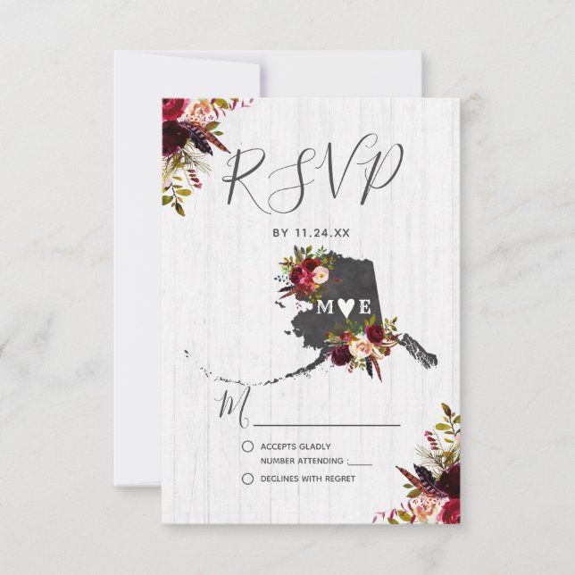 Alaska State Destination Mariage rustique RSVP (Devant)