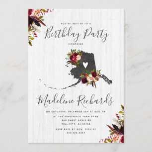 Alaska State Rustic Birthday Party Invitation