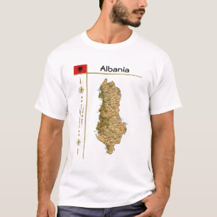Albanie Carte + Drapeau + Titre T-shirt