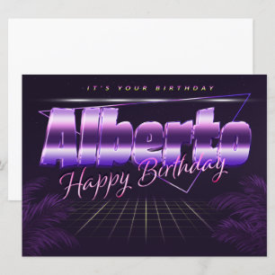 Alberto Name Prénom lila retro Carte Anniversaire