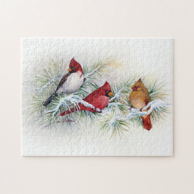 Albino Cardinal Visites Jigsaw Puzzle (Horizontal)