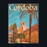 Alcázar vintage de Séville Carte postale de voyage<br><div class="desc">Affiche touristique vintage pour Cordoue Espagne montrant l'Alcázar de los Reyes Cristianos (espagnol pour "Château des Monarques Chrétiens") de notre Collection Alcazar</div>