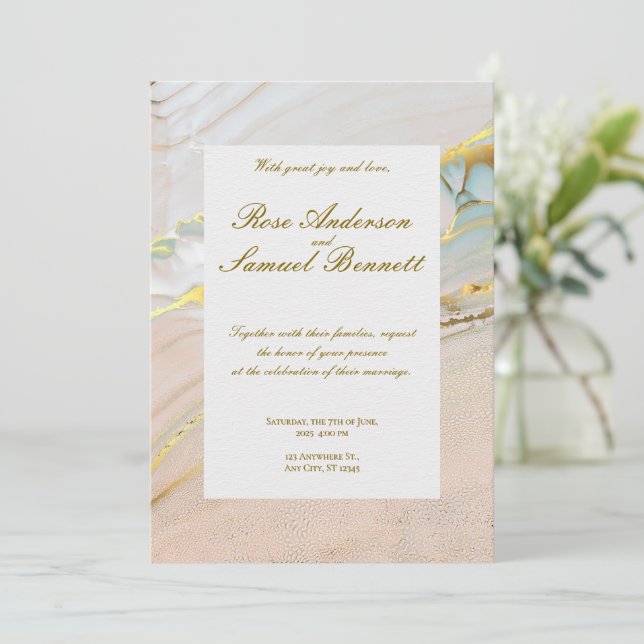 Alcohol Ink Elegant Monogram Wedding Invitation (Debout devant)