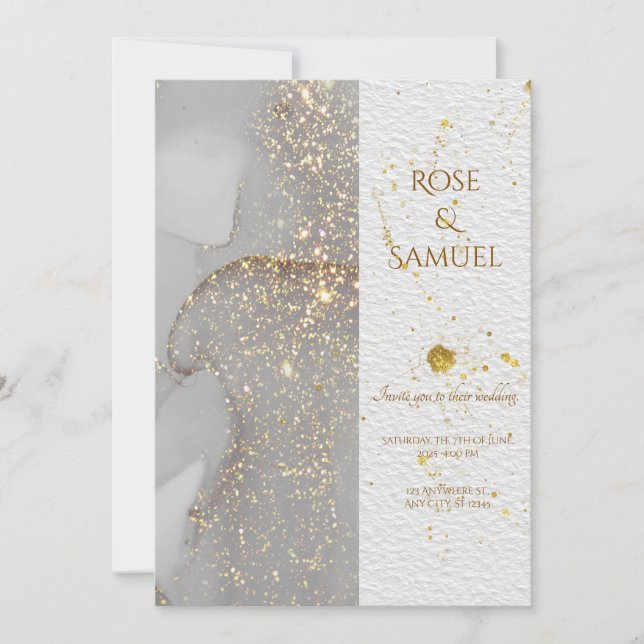 Alcohol Ink Glitter Chic Wedding Invitation (Devant)