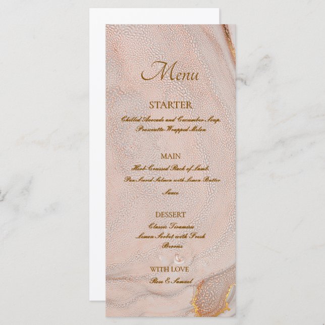 Alcohol Ink Rose Elegant Flat Menu (Devant / Derrière)