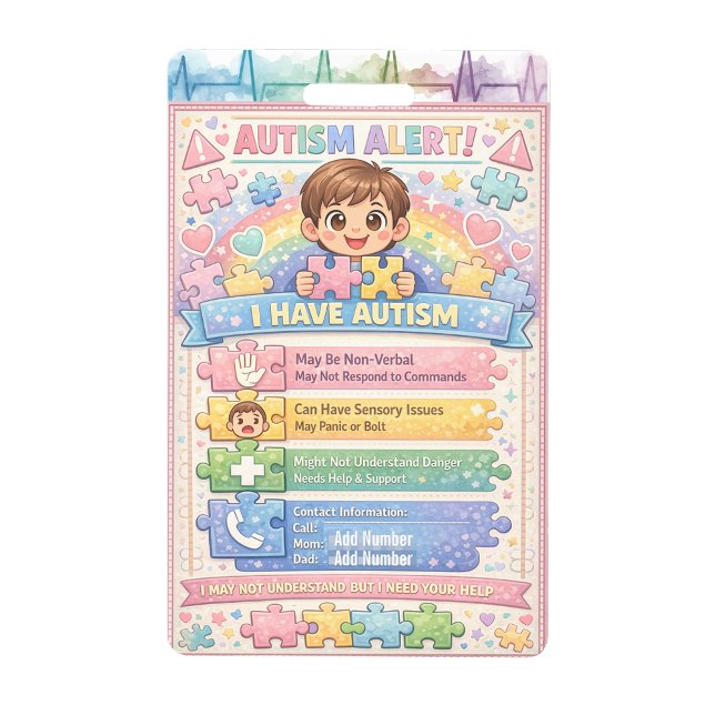 Alerte Autisme Badge de Contact Autiste Non Verbal (Autism Alert Nonverbal Autistic Contact Badge)