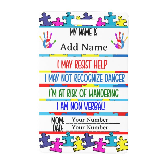 Alerte Autisme Badge Nonverbal id (Autism Alert Nonverbal Autistic Contact Badge)