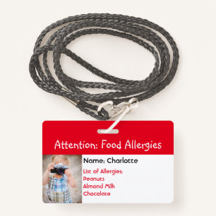 Alerte d'allergie alimentaire badge photo personna
