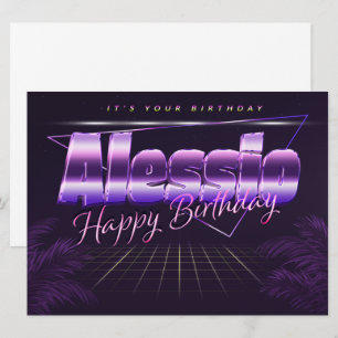 Alessio Nom Prénom lila retro Carte Anniversaire