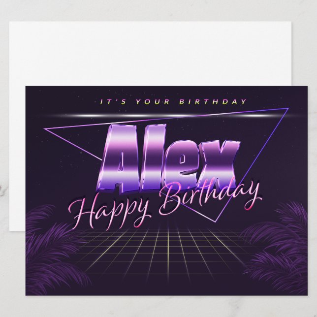 Alex Name Prénom lila retro Carte Anniversaire (Devant / Derrière)