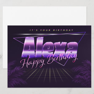 Alexa Nom Prénom lila retro Carte Anniversaire