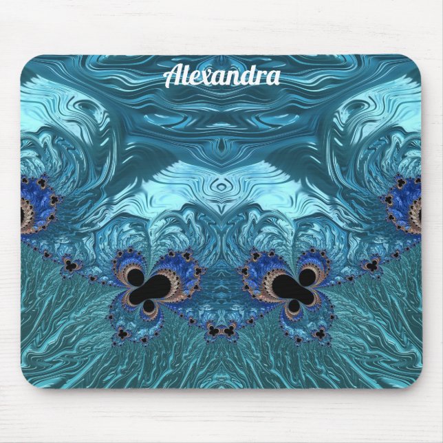 ALEXANDRA ~ Tapis de souris bleu aqua et noir (Devant)