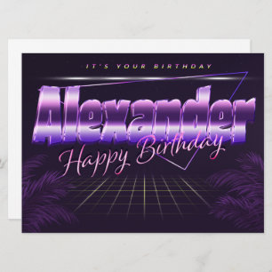 Alexandre Name Prénom lila retro Carte Anniversair