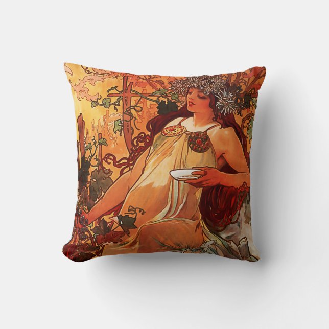 Alfons Mucha "Automne" Oreiller Art Nouveau (Recto)