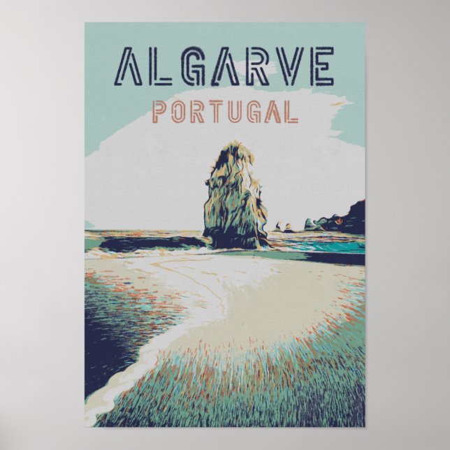 Algarve beach Portugal vintage travel Poster (Devant)
