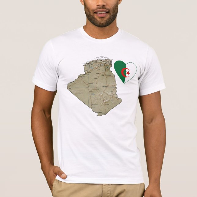 Algérie - Coeur et carte du drapeau T-shirt (Devant)