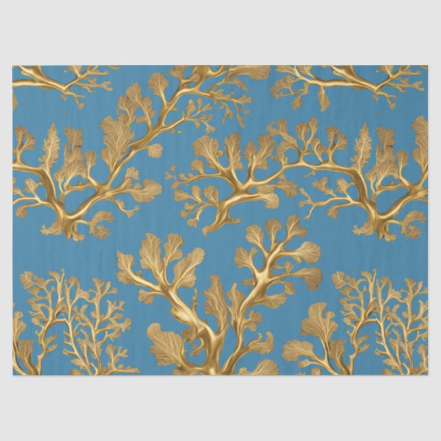 Algues dorées sur papier de soie bleu aqua (Recto)