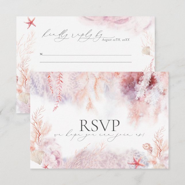 Algues sous-marines | Carte RSVP de mariage de coq (Devant / Derrière)