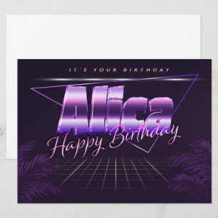 Alica prénom carte rétro lilas pour anniversaire