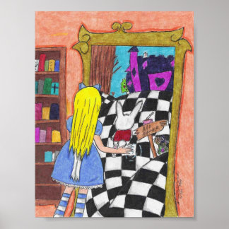 Alice à travers la recherche d'une affiche en verr