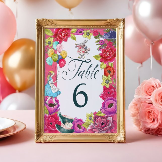 Alice Au Pays Des Merveilles Florales Vibrantes Nu (Alice In Wonderland Vibrant Florals Table Number)
