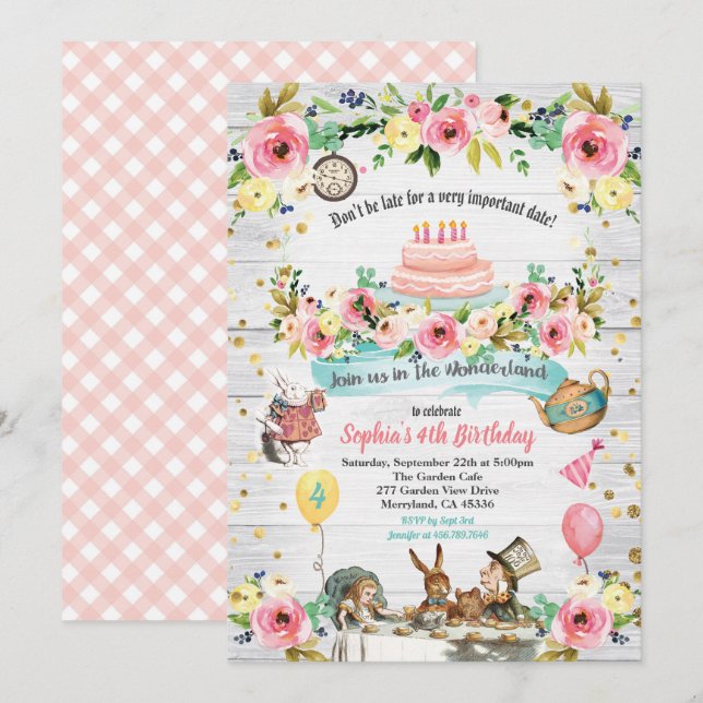 Alice au pays des merveilles invitation à l'annive (Devant / Derrière)