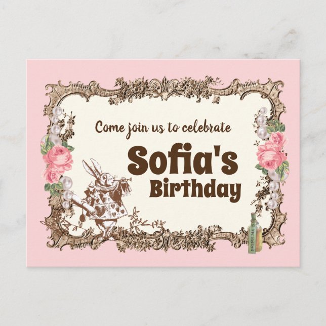 alice au pays des merveilles invitation carte post (Devant)