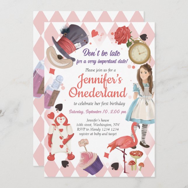 Alice au pays des merveilles Invitation d'annivers (Devant / Derrière)