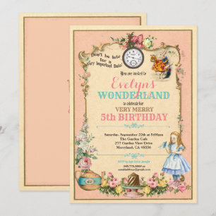 Alice au pays des merveilles invitation rose