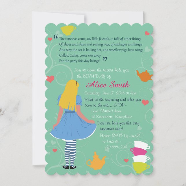 Alice au pays des merveilles invitations d'anniver (Devant)