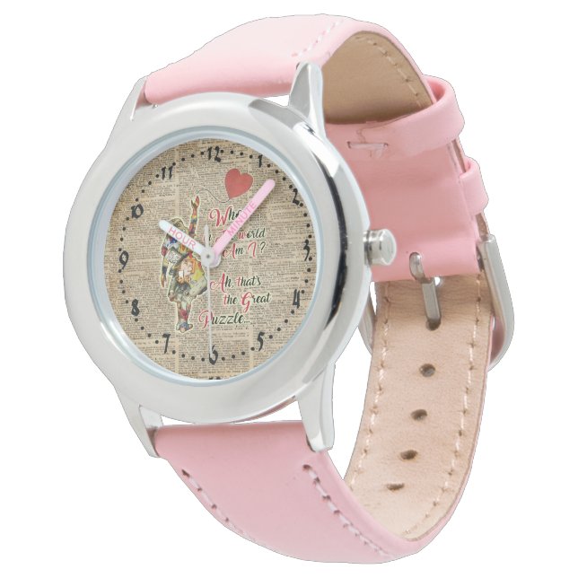 Alice, chapelier fou et montre vintage de collage (Incliné)