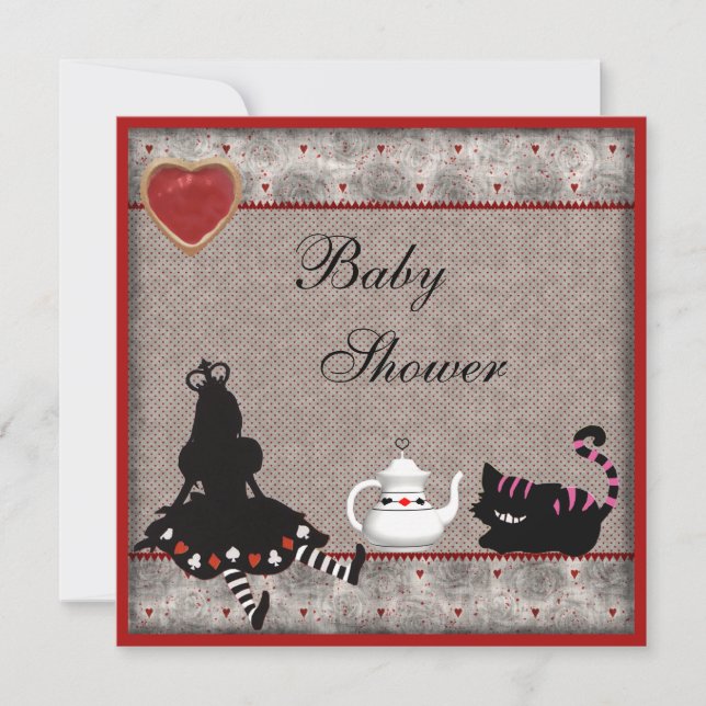 Alice & Cheshire Cat Baby shower Invitations de Te (Devant)