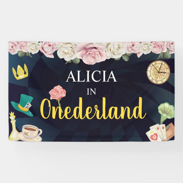 Alice dans l'Onederland Bannière d'anniversaire -  (Horizontal)