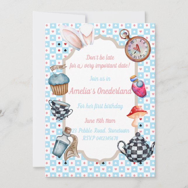 Alice dans l'Onederland Invitation pour le premier (Devant)